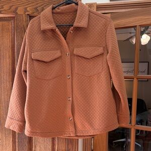Women's Quilted Button Down Shirt Jacket - Tan